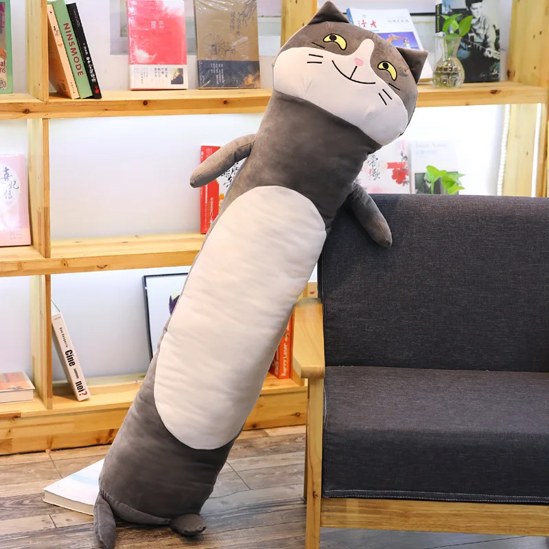 90/140 см Kawaii плюшевый Кот Хаски Шиба ину свинья игрушки чучела животные плюшевые длинные подушки офис обеденный пробок сна подушки - Цвет: grey cat