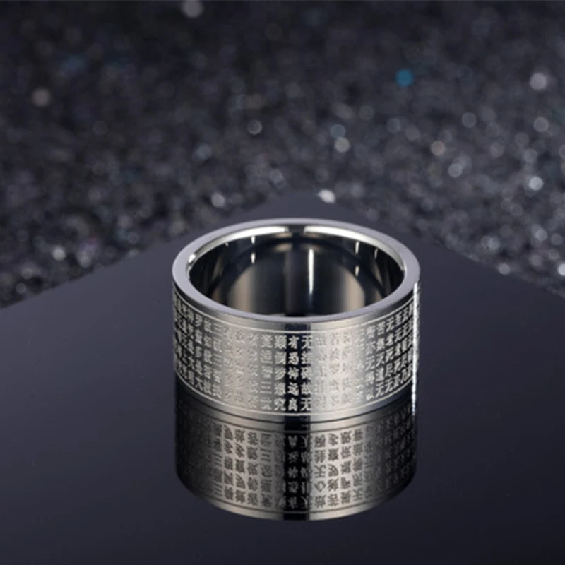 Ring Jewelry Men&rsquo;s Buddhist Scriptures Amulet Thumb Lucky Ring Men Buddha Titanium Rings For Male Women Band Gifts Accessories