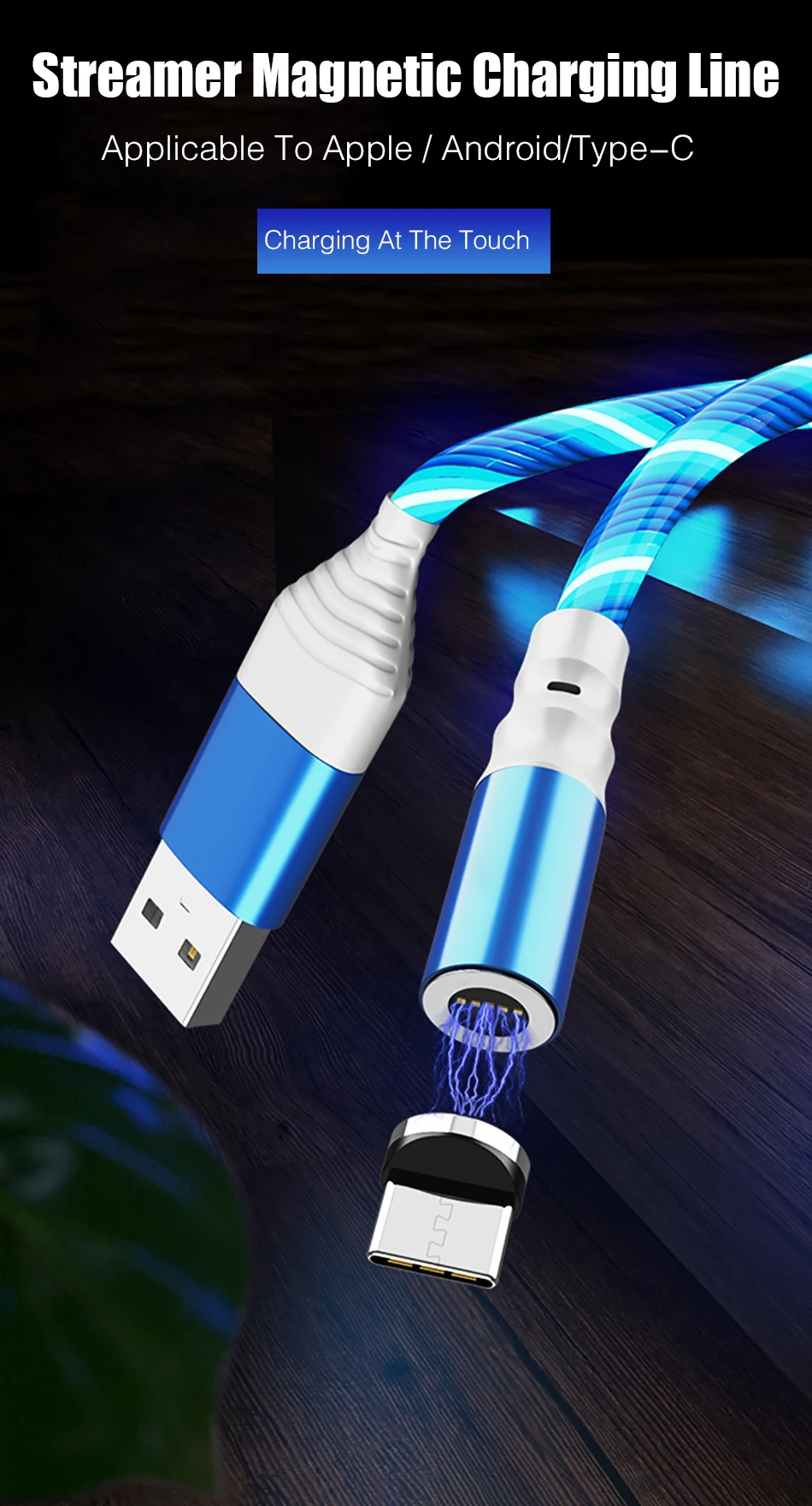 1 м Магнитный кабель, течёт, lighttig, Micro usb type C, 3A, кабель для быстрой зарядки, для зарядки iPhone, samsung, магнитное зарядное устройство, кабель type C