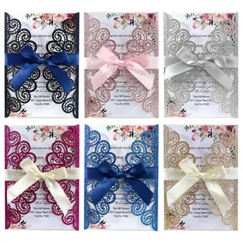 

10pcs/set Wedding Invitation Card with Peacock Flower Hollow Envelopes Glitter Paper Business Party Supplies