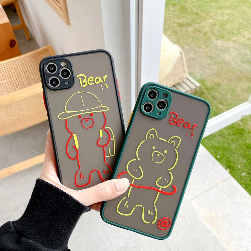 

Camera Protective Phone Case For Apple iPhone 11 Pro Max X XR XS Max 8 7 6S 6 Plus Cover Case Bear Silicon Back Hard Matte Cases