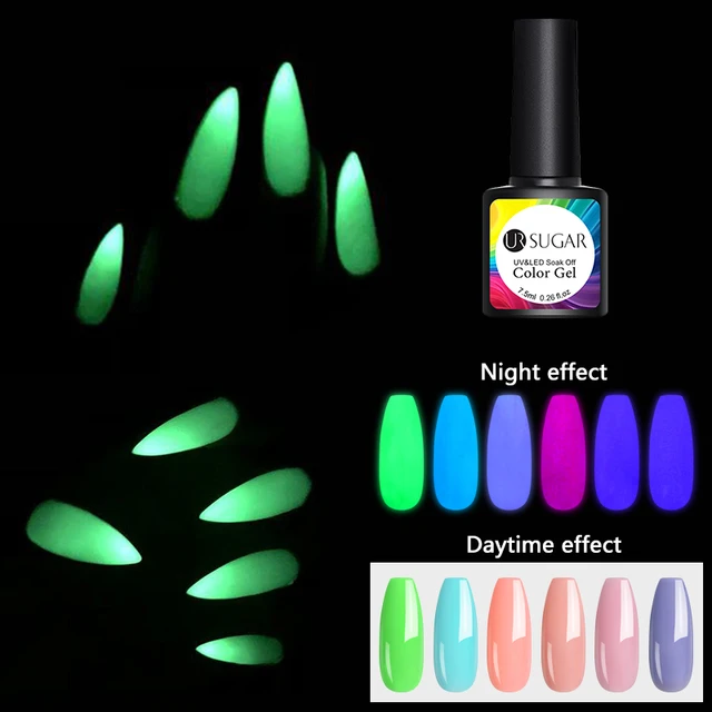 UR SUGAR Luminous Nail Gel Glow In Dark Fluorescent Neon UV LED Semi Permanent Soak Off Gel Varnish Lighting In Night Nail Art 4