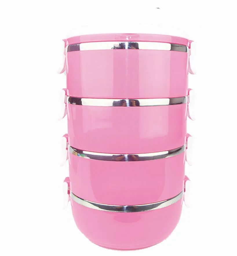 TenBroman Ланч-бокс из нержавеющей стали для детей, Детский Школьный Ланч-бокс, контейнеры для еды, ланчбокс для детей, милый для детей - Цвет: 4 layer pink