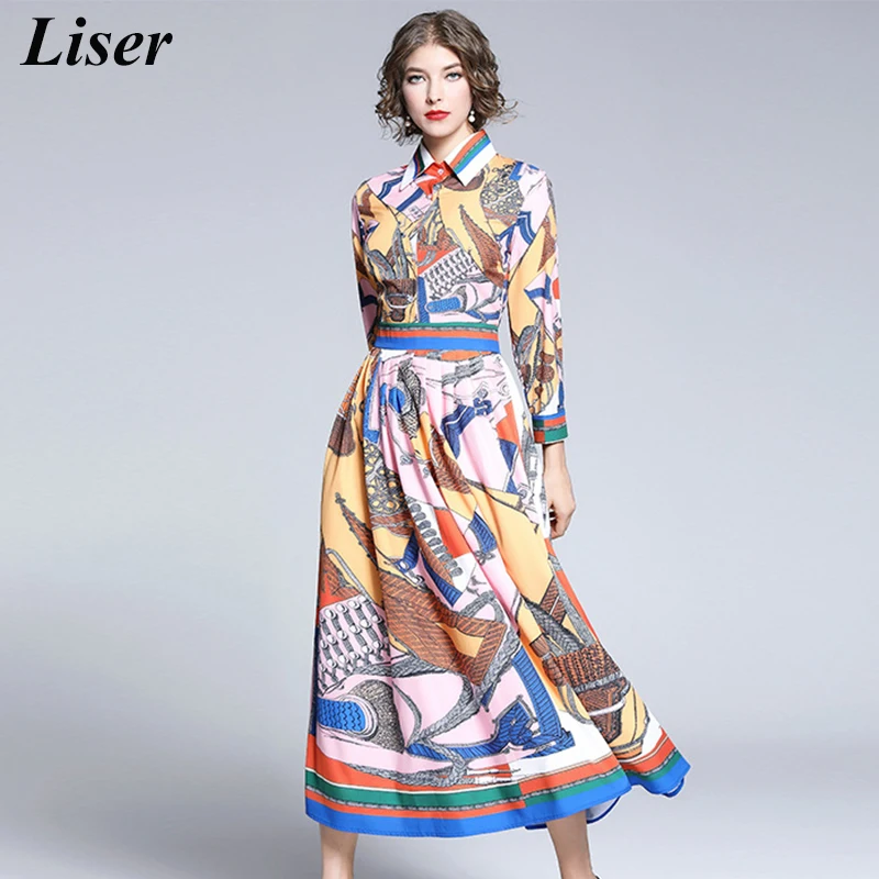 

219 Women Autumn Runway Designer Patchwork Dress Pleated Long High Quality Vintage Printed Striped Shirt Dresses Vestidos Robe
