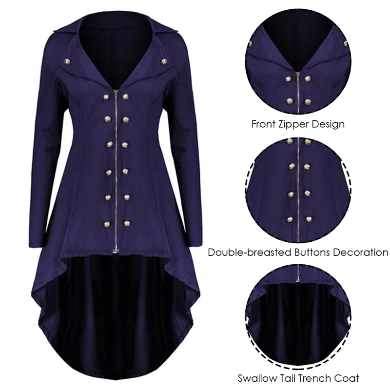 Sfit Rambling Popular Vintage Womens Steampunk Victorian Swallow Tail Long Trench Coat Jacket Thin Outwear Windbreaker Jacket