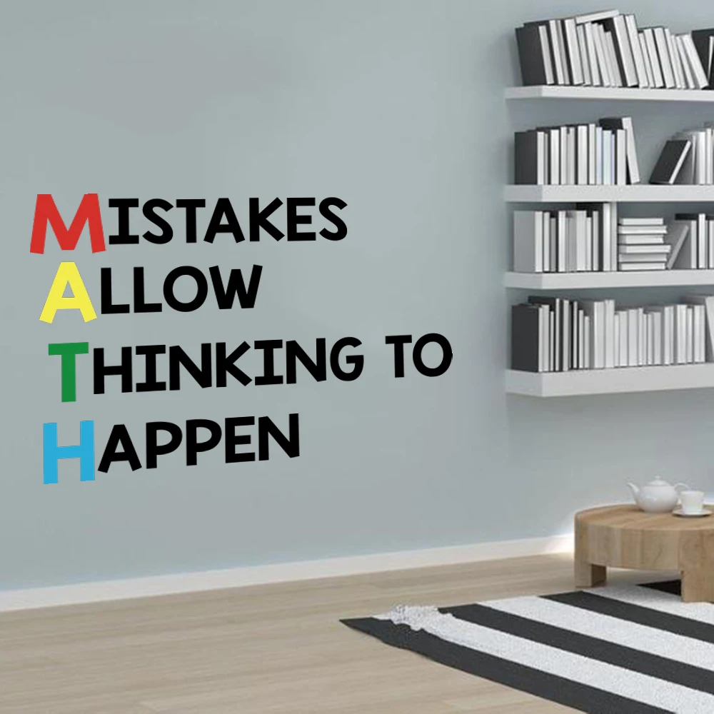 Math Inspirational Quote Lettering Wall Sticker Classroom Study Room Mistake Allow Think Happen Quote Wall Decal Kids Room Vinyl (1)