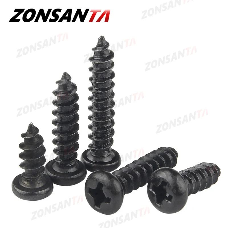 ZONSANTA Pan-Rundkopf-Blechschraube M1.2 M1.4 M1.7 M2 M2.2 M2.6 M3 M3.5 M4 Kleine Kreuzschlitzschraube aus Kohlenstoffstahl, schwarz – Detail 3