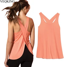 VEQKING, женский жилет для йоги без рукавов с перекрестной спинкой, майка для фитнеса, спортивная майка, спортивная майка, быстросохнущая, тренировка Бег Йога, рубашка