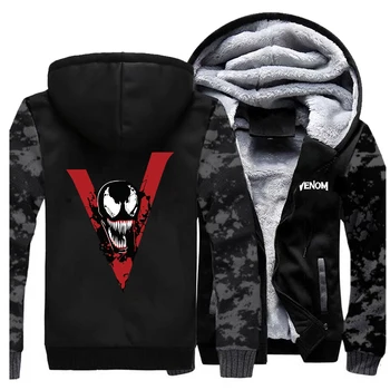 

hoodie raglan plus size plus velvet padded sweatshirt Men Venom printing trend hooded 2020 winter handsome hip hop jackets coats