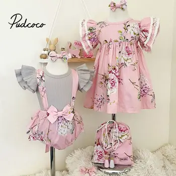 

pudcoco 2020 new sweat girl children's wear Newborn Kids Baby Girl Sister Matching Summer Clothes Tops Shorts Dress Outfits