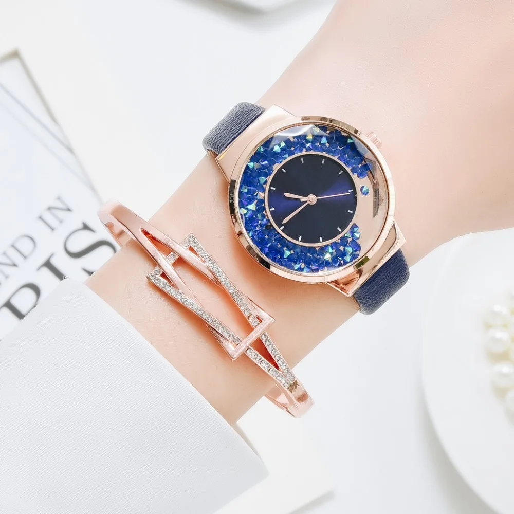 Simple Watch Women Luxury Ladies Quartz Leather Strap Movable Rhinestones Watch Female Wristwatches Brown Clock Relogio Feminino