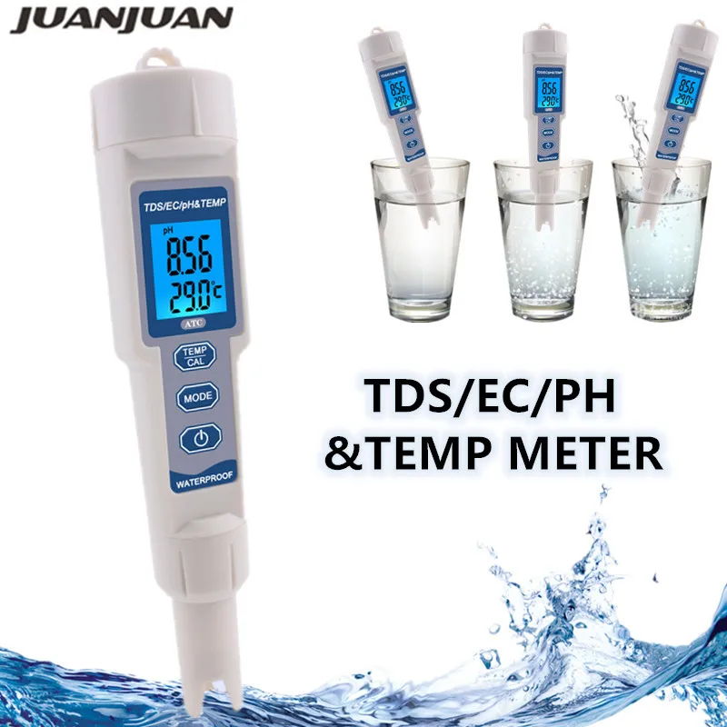4 в 1 цифровой PH TDS EC термометр тестер качества воды для бассейна питьевая вода