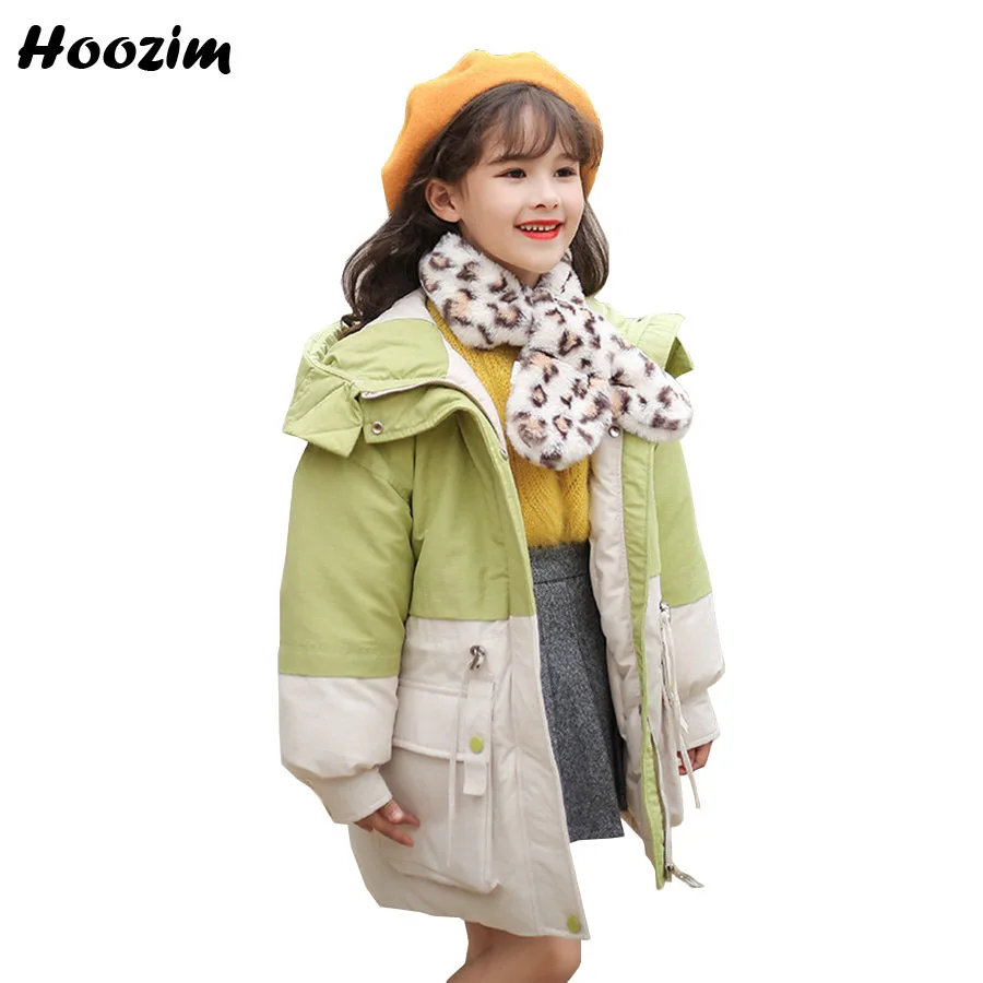 

Winter Chic Embroidery Quilted Jacket Girls 4-12 Years Fashion Colorblock Hooded Parka Children High Street Outerwear Coat Girls