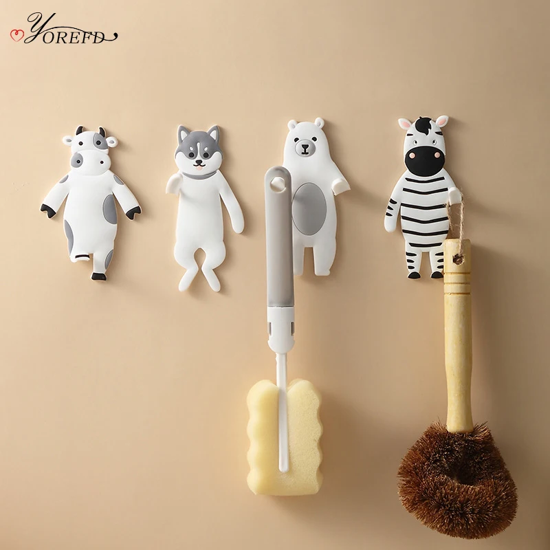 4 ganchos adhesivos de animales, gancho adhesivo para abrigo, lindo ratón  oso, gatito, ganchos de pared multicolores creativos para colgar animales