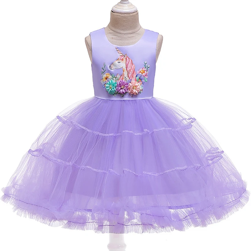 Kids Unicorn Dresses for Girls Children Satin Birthday Dress Clothes Princess Costume 2 3 4 5 6 7 8 9 10 Yrs Tutu | Детская одежда и
