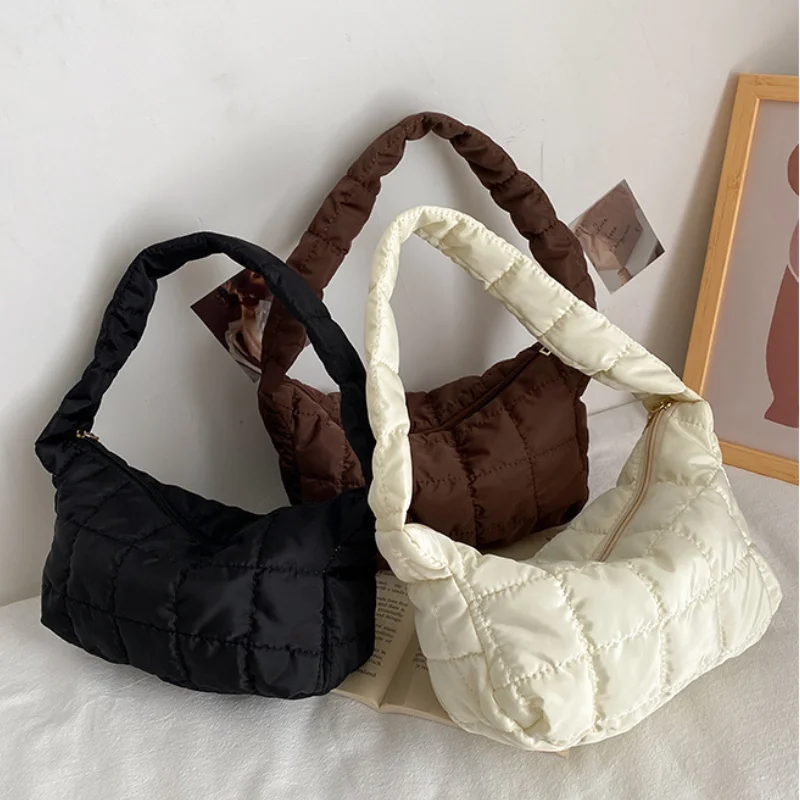 New Oxford Cloth Women's Shoulder Bag Folds Rhombus Embroidery Thread Underarm Niche Design Simple Handbags for Women 2021 | Багаж и