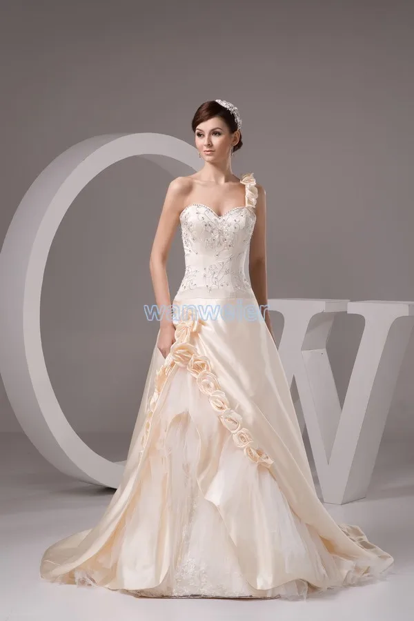 

free shipping 2016 new design elegance custom size/color ball bridal gown handmade flowers one shoulder lace up wedding dress