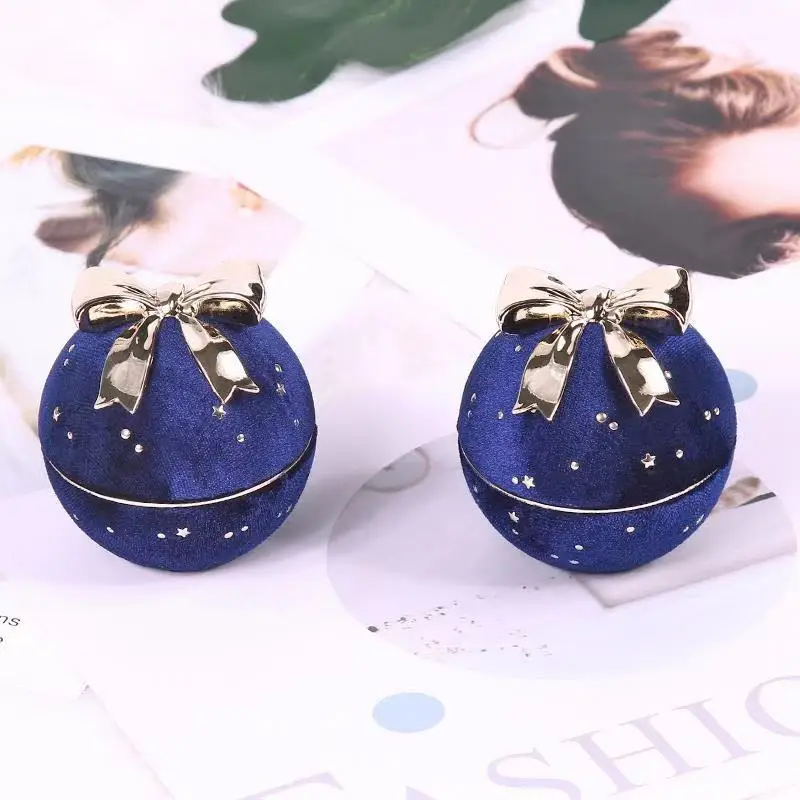 

Wholesale round star bow jewelry packaging box in blue velvet satin for ring necklace and pendant