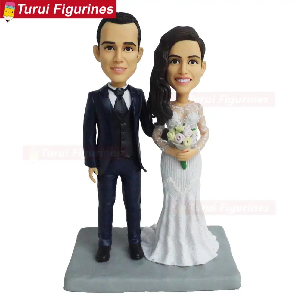 Милые мини-статуэтки groupon bobbleheads, которые выглядят как вы Свадебный Торт Топперы силуэт миниатюрные скульптуры персонализированные gif