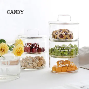 

Kitchen Single Layers Transparent Glass Bowl With Cover Stackable Heat-Resistant Glass Cookies Candy Salad Storage Bowls