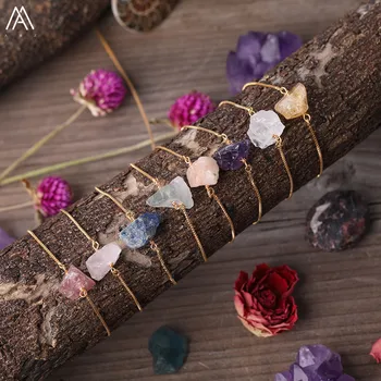 

Natural Fluorite Stone White Roses Amethysts Citrines Quartz Chunky Beads Gold Chains Bracelet Adjustable Women Fashion Jewelry