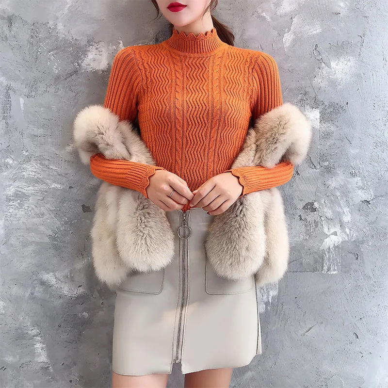 Feminino и зима новая женская одежда с полувысоким воротником Тонкий облегающий свитер женский топ с рукавами трикотажное нижнее белье