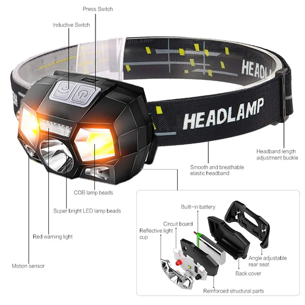 Perfect bike accessories light  Motion Sensor Headlamp COB+Q5 LED Rechargeable Headlight Torch Lamp#4 8