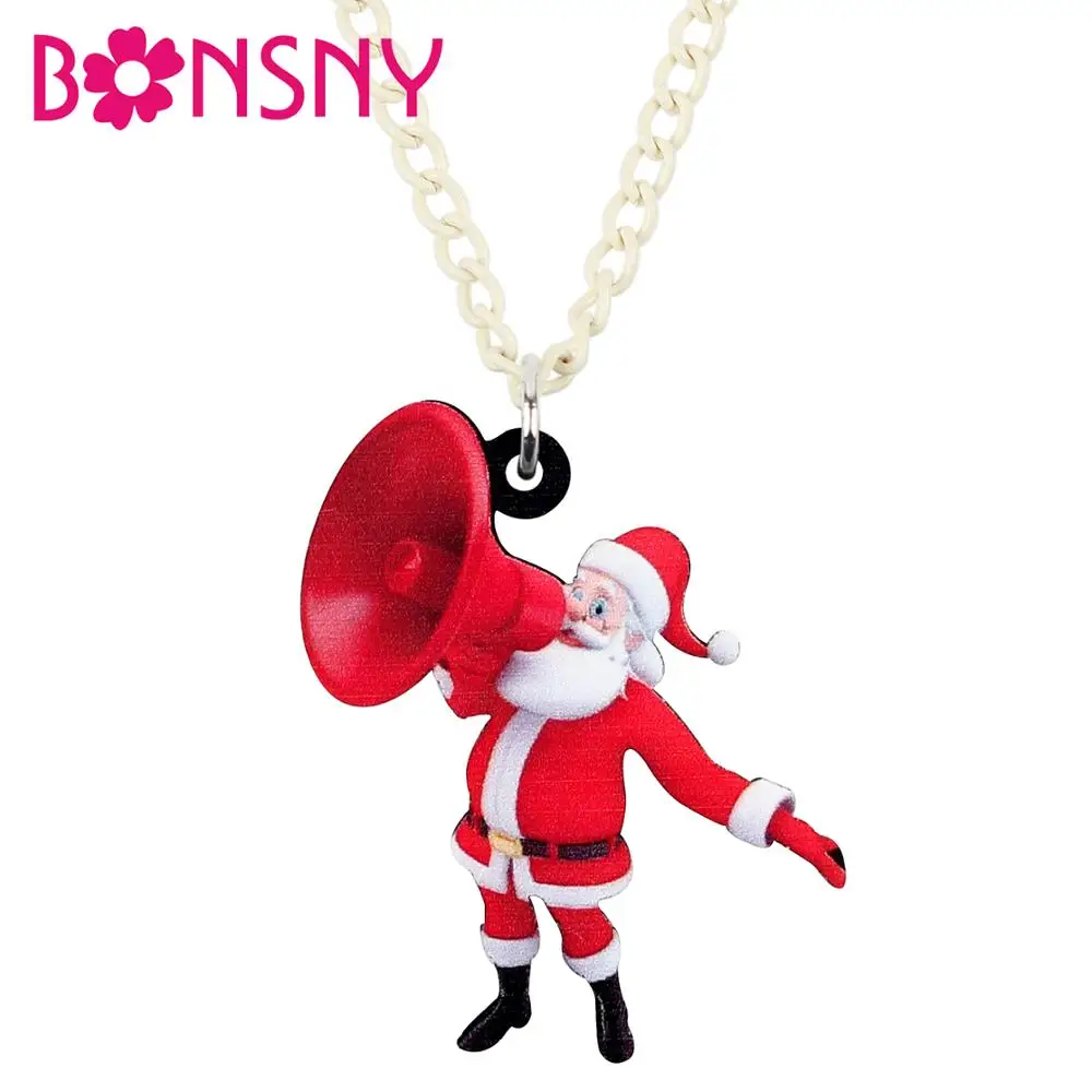 

Bonsny Acrylic Christmas Loudspeaker Santa Claus Necklace Choker Fashion Decoration Jewelry For Lady Girl Kids Festival Gift Hot