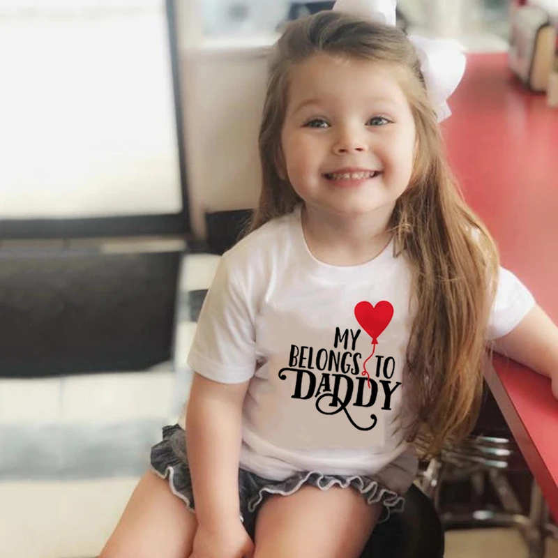 子供のためのバレンタインデーのtシャツ 私の心はパパのものです 印刷された面白い女の子のtシャツ パパのための小さなバレンタインの服 Tシャツ Aliexpress