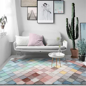 

Korean Macaron Colorful Geometric Carpet Girl Bedroom Pink Blue Home Large Rugs Green Living For Room Decoration Nordic Mosaic