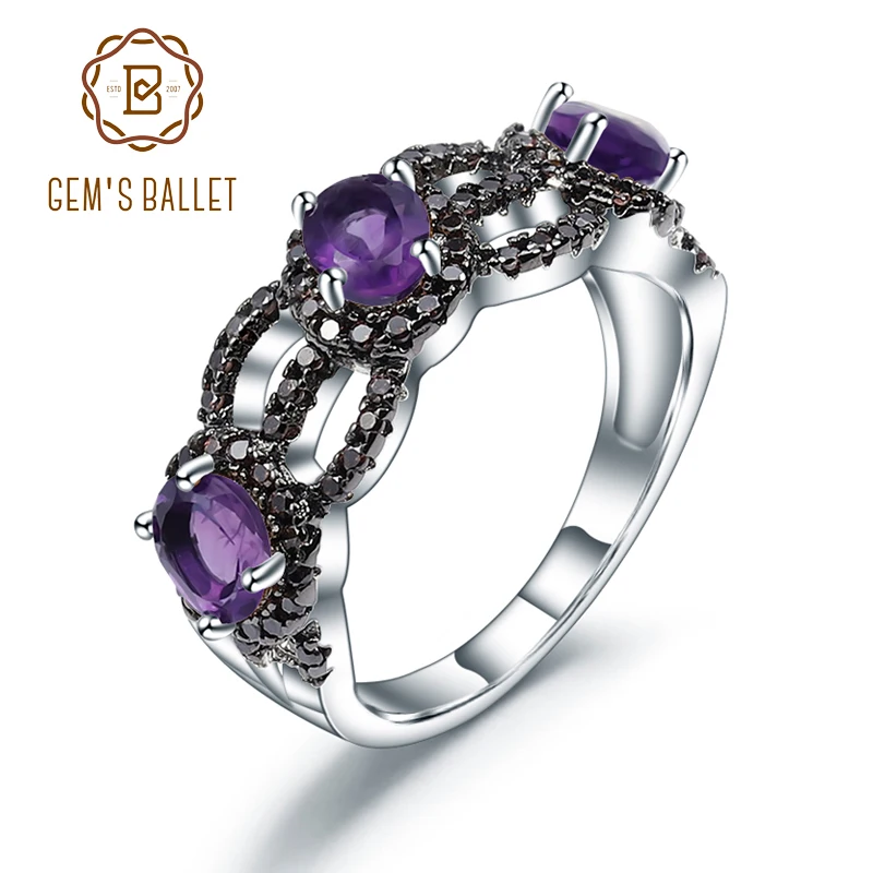 Женское кольцо с натуральным аметистом GEM'S BALLET 1.30Ct 925 пробы Серебряное