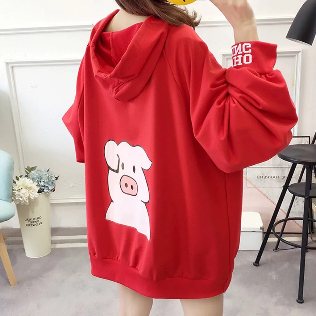 Толстовка с капюшоном женская повседневная с принтом свинки harajuku kawaii толстовка с капюшоном Женская Осенняя с длинным рукавом негабаритная Толстовка Пуловер# B