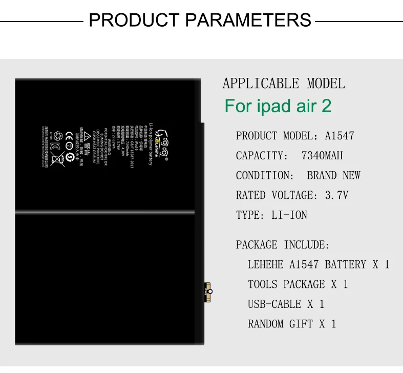 Оригинальная батарея lehehe для IPad 6 Air 2 A1547 7340 мАч A1566 A1567 сменная батарея для планшета с инструментами