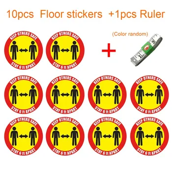 

10PCS Safety Floor Sign Marker Social Distancing Decal Maintain 6 Foot Distance Anti-Slip Commercial Grade Tape Measure In