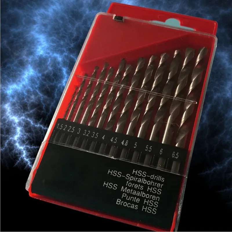 Plastic Box Of 13 Woolly HSS HSS Twist Drill Metal Auger Bit Suit 1.5 mm To 6.5 mm Plastic Box Of 13 Woolly HSS HSS Twist Drill Metal Auger Bit Suit 1.5 mm To 6.5 mm
