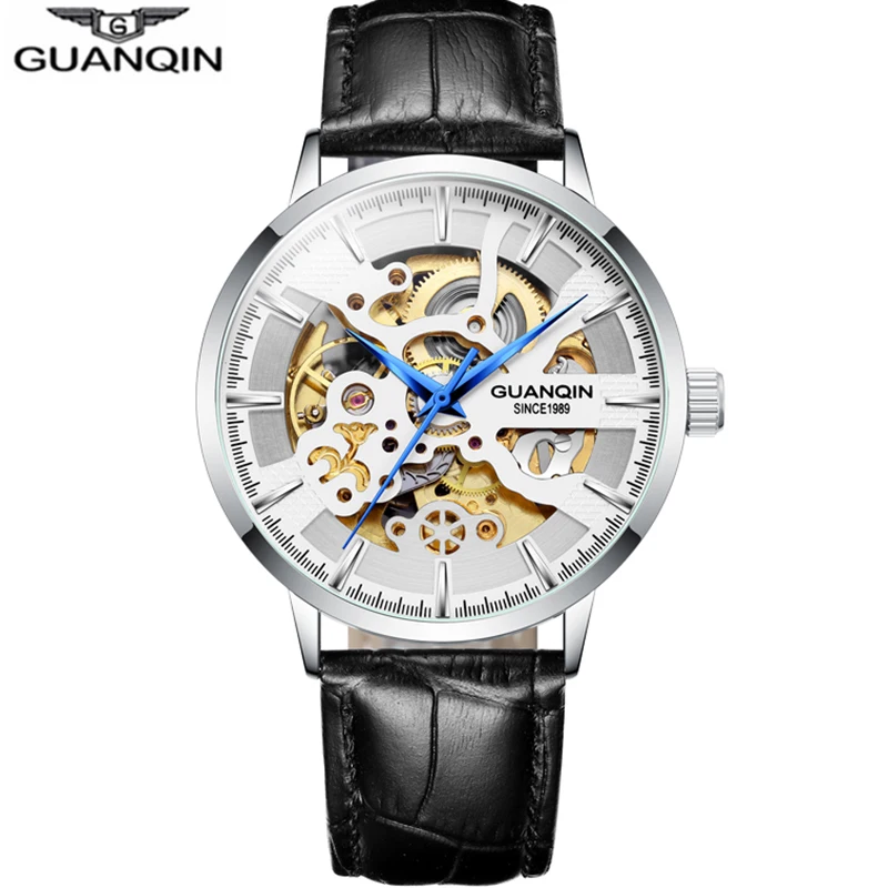 US $299.90 Guanqin Skeleton Watch Men Automatic Mechanical Movement Top Brand Luxury Clock Waterproof Business Watch Relogio Masculino