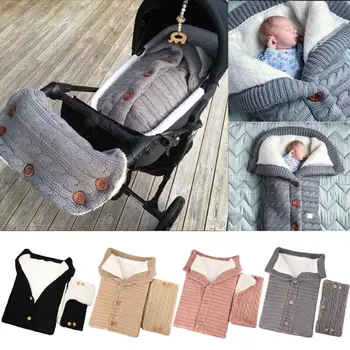

2Pcs/Set Toddler Sleeping Bag +Pram Handrail Newborn Baby Stroller Wrap Sleeping Bags Winter Warm Blanket Knitting Swaddle Wrap
