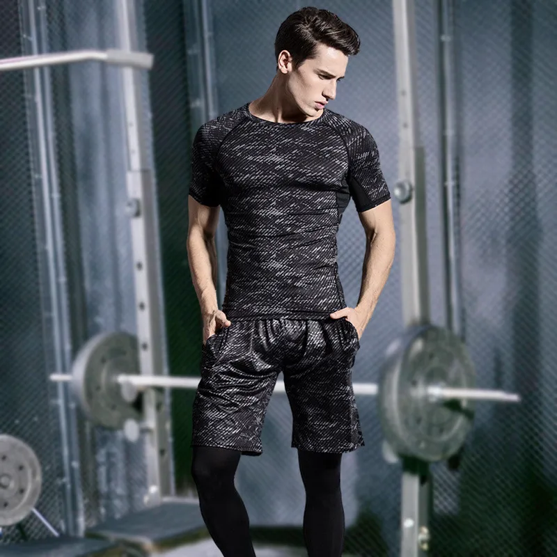 New 5 Pcs/Set Men's Tracksuit Sports Suit Gym Fitness Compression Clothes Running Jogging Sport Wear Exercise Workout Tights