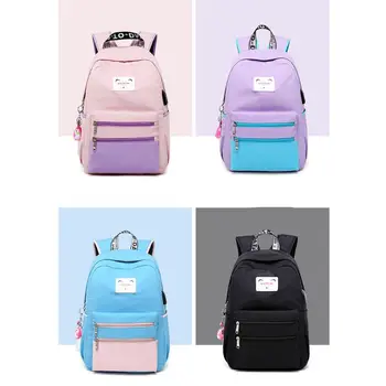 

Women Girls Patchwork Backpack with USB Charging Port School Bags Casual Travel Laptop Daypacks Rucksack Bookbags