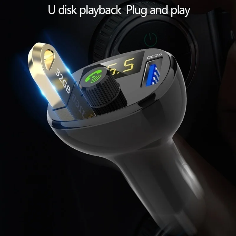 Bluetooth 4.2 MP3 Player Handsfree Car Kit FM Transmitter Support TF Card U Disk QC3.0 3.1A Fast Dual USB Charger Power Adapter