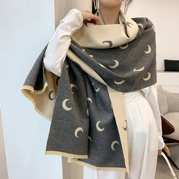 

women winter cashmere scarves Cape scarf Big size long scarf Moon printed Brand Designer keep warm female shawl thicker scarf