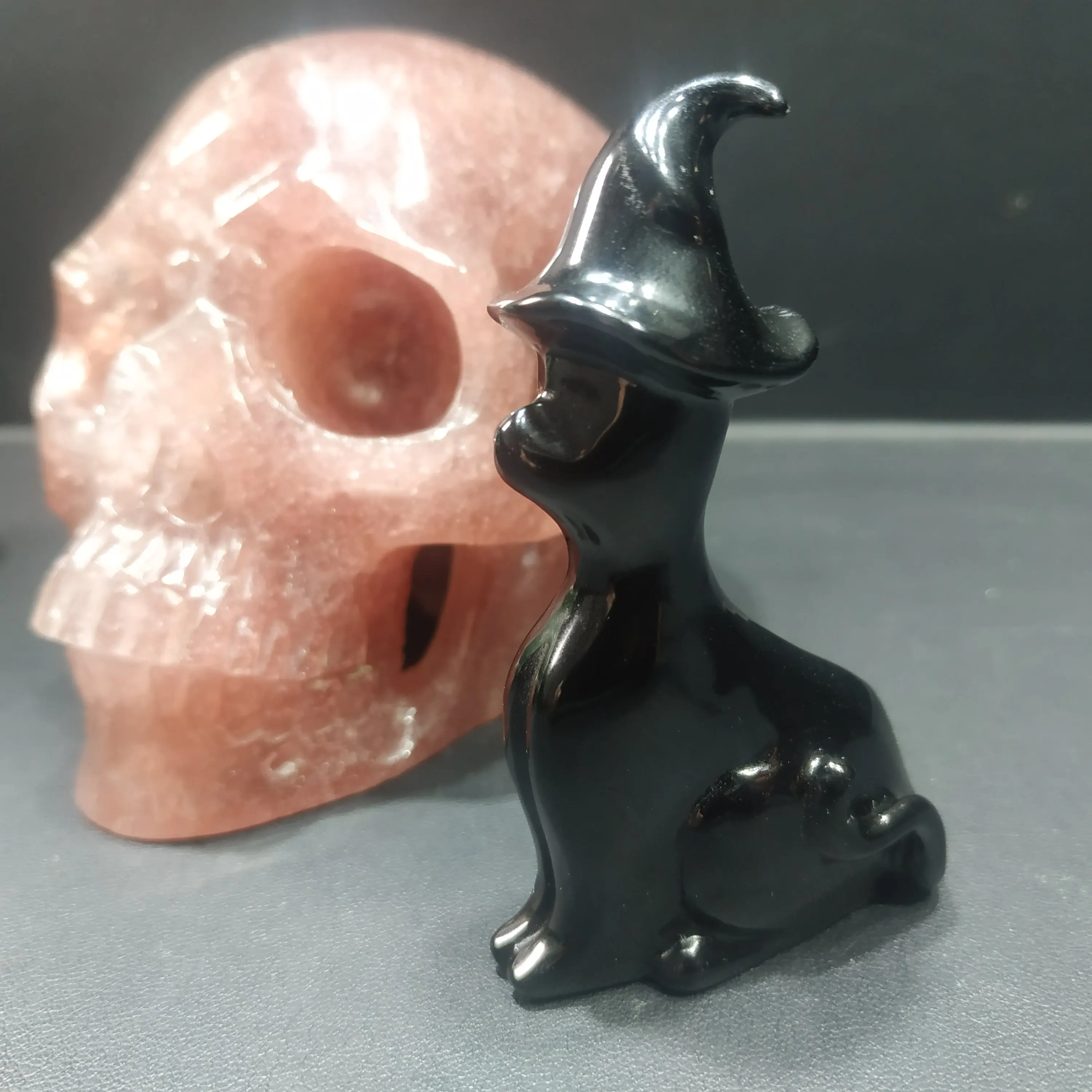 " обсидиан кошка черная шляпа ведьмы кошка стоящая кошка кристалл резьбы животное Целебный Камень в качестве подарка