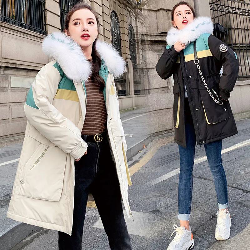 

Cotton-padded Clothes Clothing Mid-length Loose-Fit Korean-style Winter New Style Fashion Cotton Coat Thick Warm Large Fur Colla