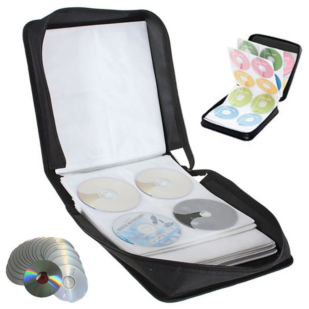 Черная сумка для компакт-дисков, прочная, вместительная, прочная, с ремешком на руку, переносная, на молнии, ткань Оксфорд, чехол для переноски, для хранения медиафайлов, DVD, Binder