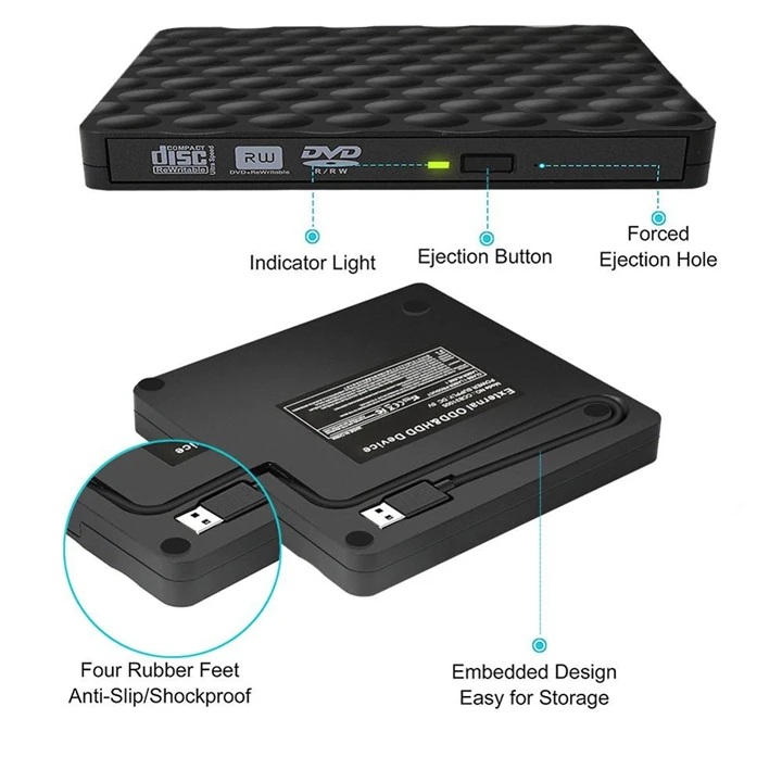 Внешний CD DVD привод Оптический DVD/Burner горелка Писатель плеер Тип C и USB 3,0 Поддержка MacBook/iMac/ноутбук/Рабочий стол с Windows