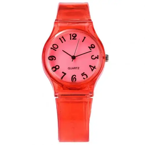 Детские карамельные цвета, большие цифры, круглый циферблат, силиконовый ремешок, кварцевые наручные часы, женская одежда, часы, подарок, роскошные рождественские подарки - Цвет: Красный