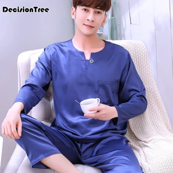 

2020 satin sleepwear for men casual silk pajamas set comfortable sleepwear pyjamas set loungewear o neck men nightwear