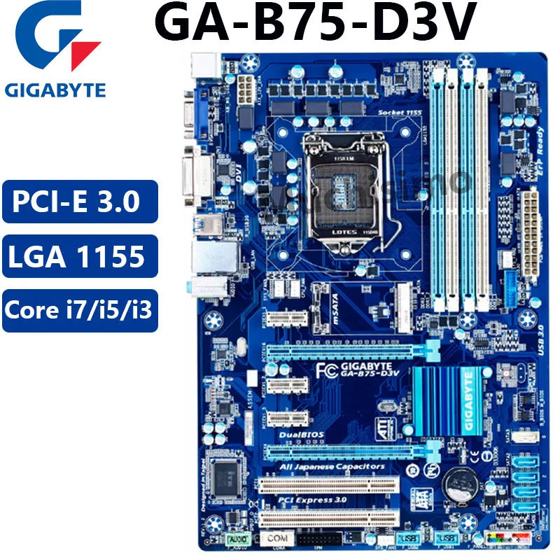 Gigabyte GA-B75-D3V 100% оригинальная материнская плата Core i7 i5 i3 LGA 1155 DDR3 32G PCI-E 3 0 USB2.0