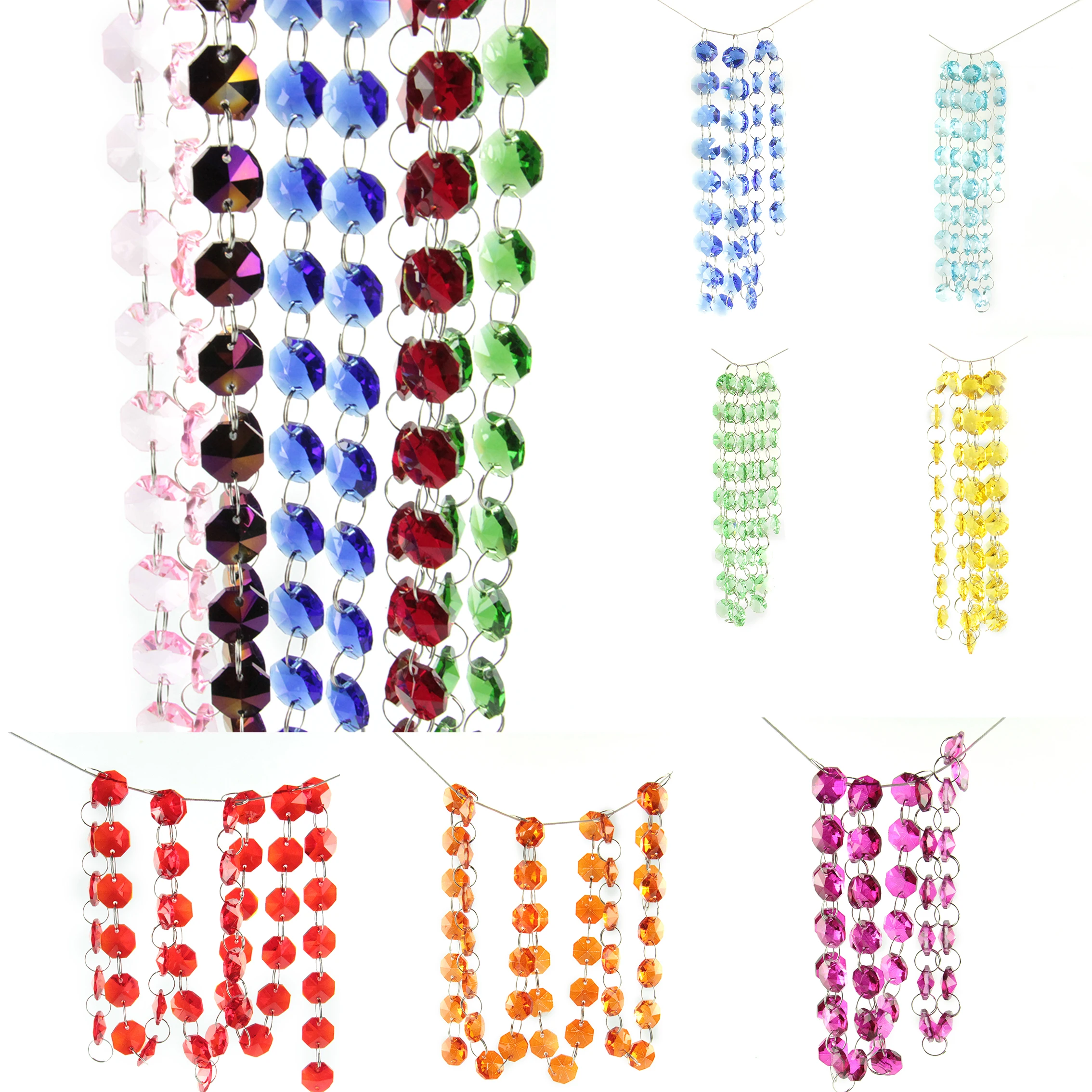 Various Color 5 Meters Garland Strand Hanging Crystal Glass Octagon Bead Curtain Party Tree Wedding Suncatcher Centerpiece Decor