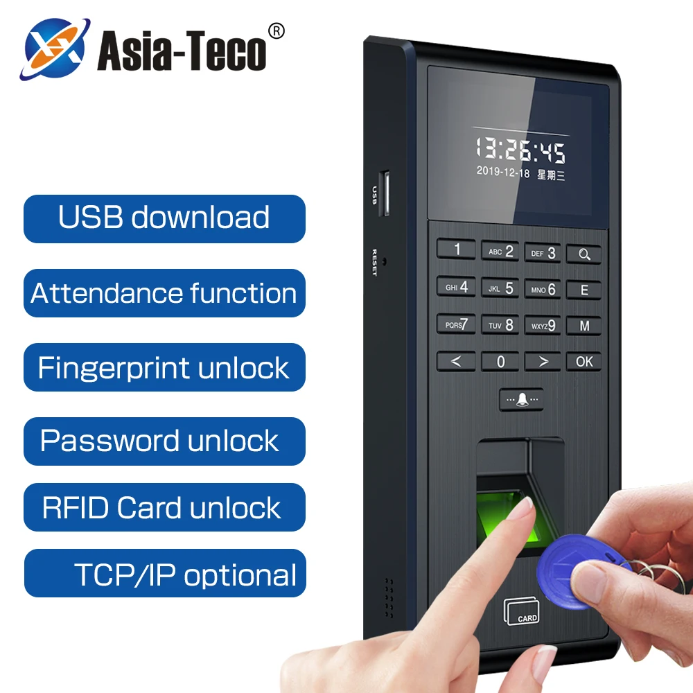 1000 Users Fingerprint Employee Time Attendance Access Control Machine RFID 125KHZ 13.56MHZ Standalone Keypad TCP/IP USB port |